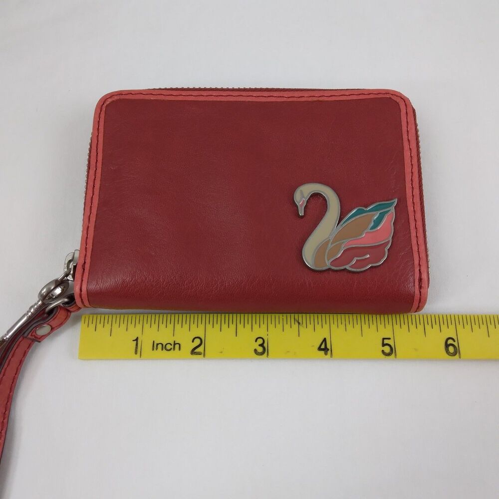 Fossil Red Leather Coin Purse Wallet Swan Detail Cow Hide Leather - Picture 10 of 12